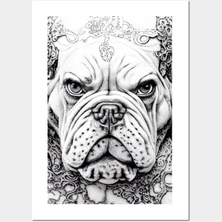 English Bulldog Pet Wild Nature Illustration Line Epic Illustration Line Art Posters and Art